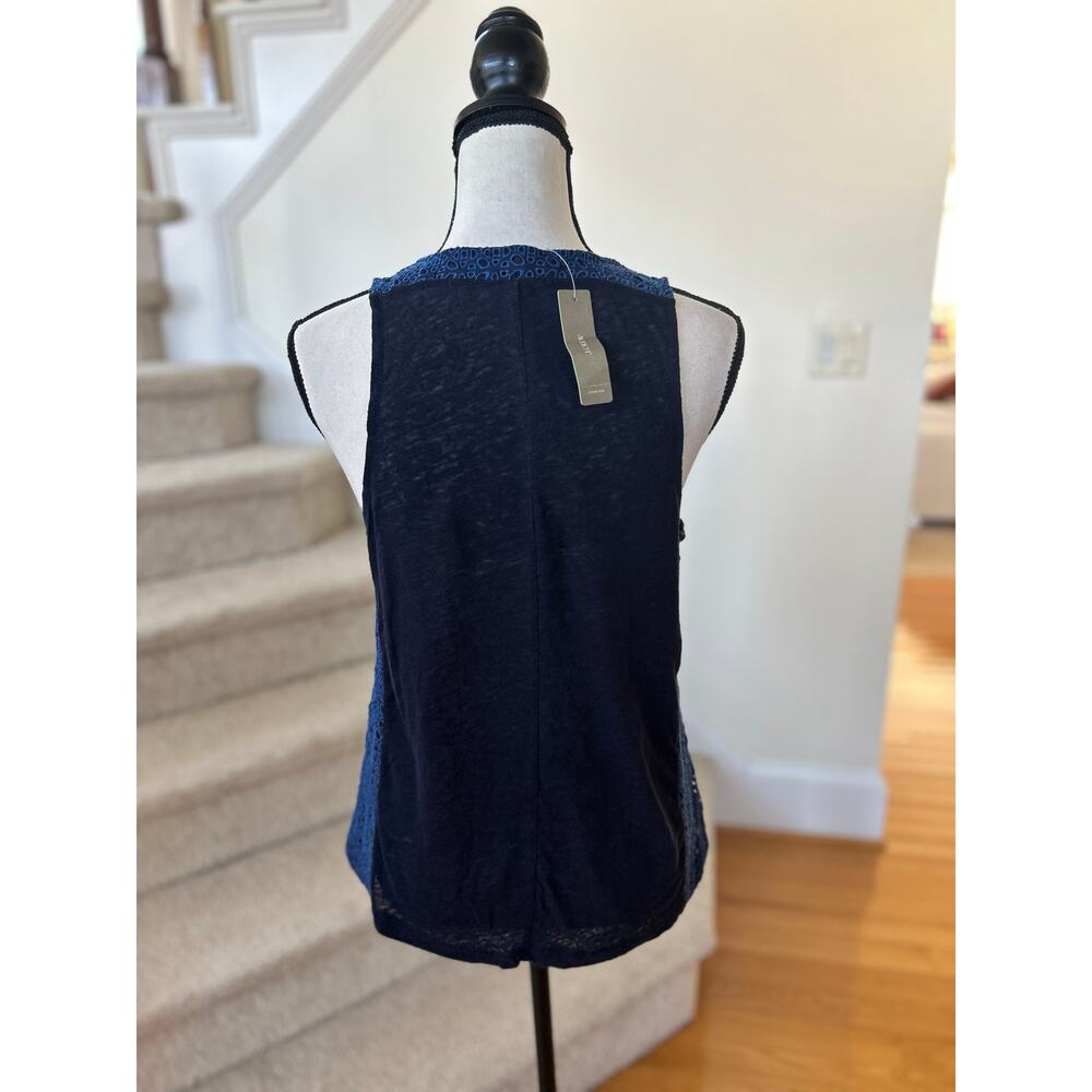 NWT J.Crew Navy Blue Eyelet Broderie Linen Scoop Neck Tank Top - Picture 4 of 6